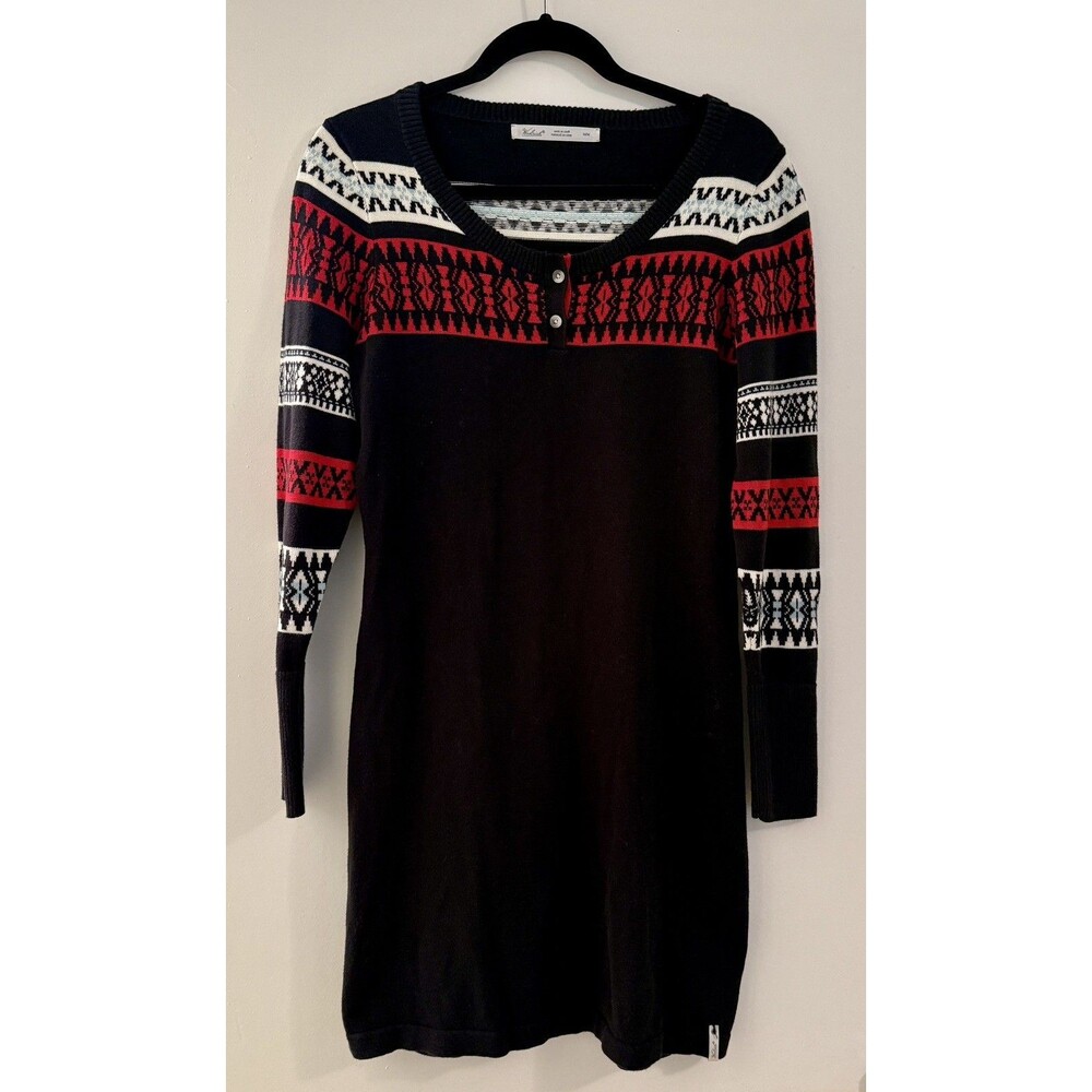 Woolrich Avalanche Henley Women's Long Sleeve Sweater Dress jacquard black M